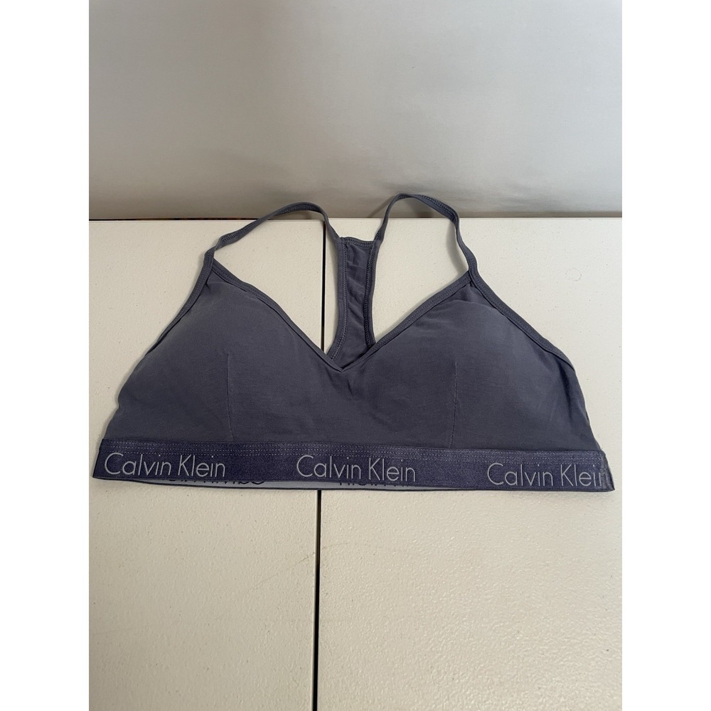 CALVIN KLEIN Girls soft 1" Elastic Band Sports Bra Size 27"‎ Blue Slate Gray